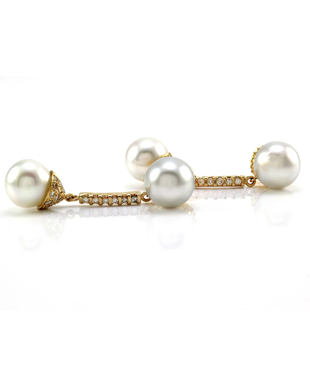 South Sea Pearl & Pave Diamond Drop Dangle Earrings in 18K Yellow Gold - Image 4