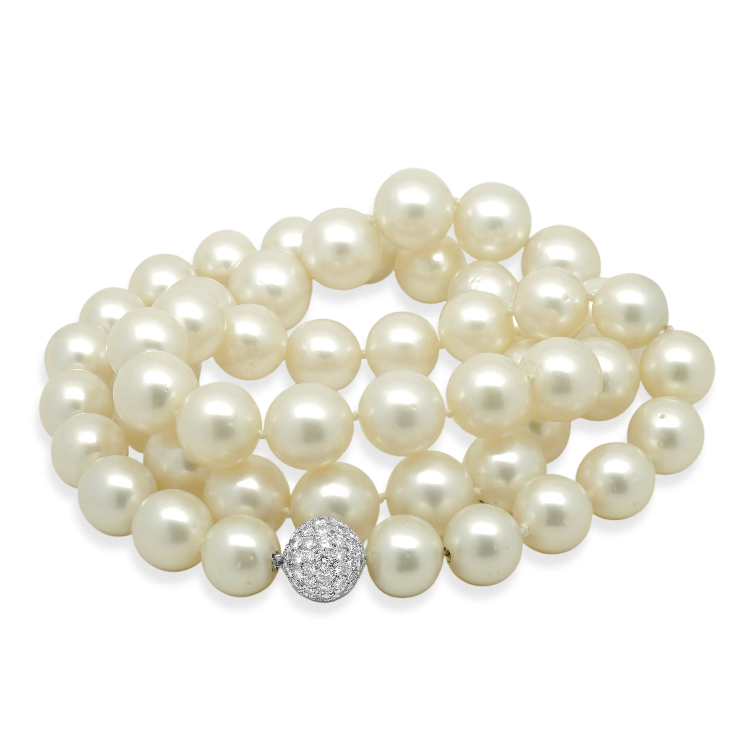 South Sea Pearl Strand with 18 Karat White Gold Diamond Ball Closure - Image 3