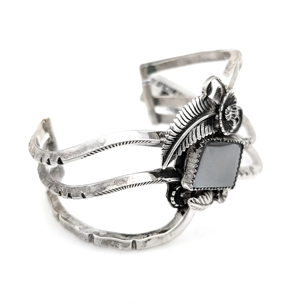 Southwestern Sterling Silver & Hematite Cuff Bracelet - Image 2