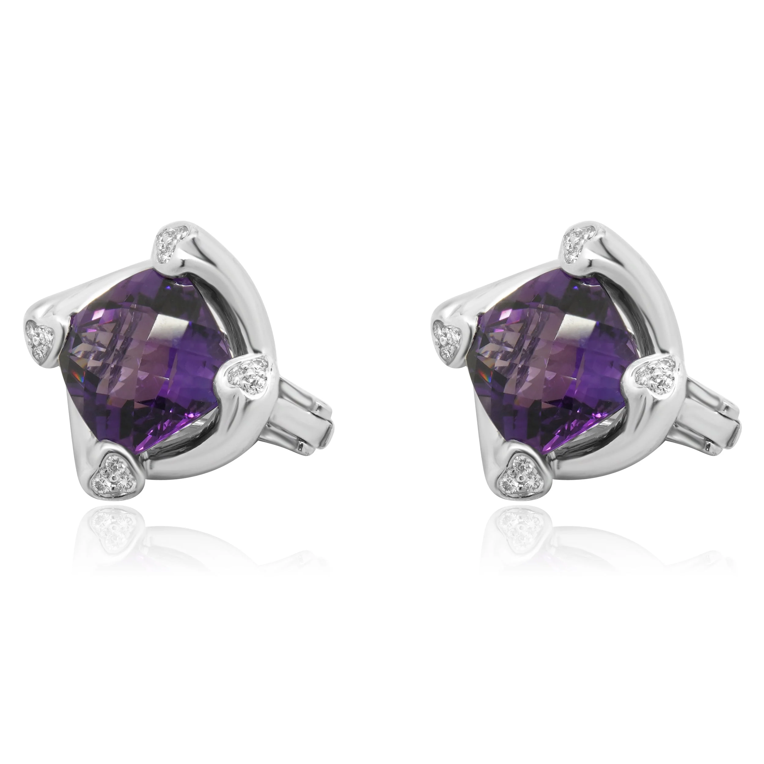 Spark 18 Karat White Gold Amethyst and Diamond Twist Earrings - Image 2