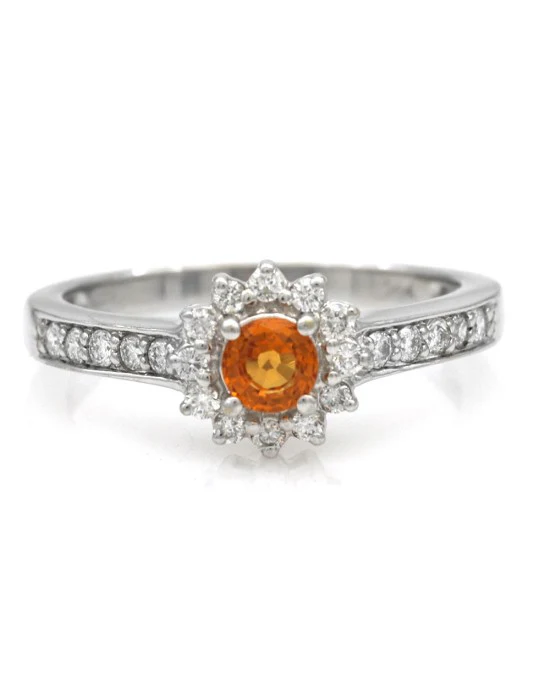 Spessartine Garnet and Diamond Flower Ring in White Gold - Image 2