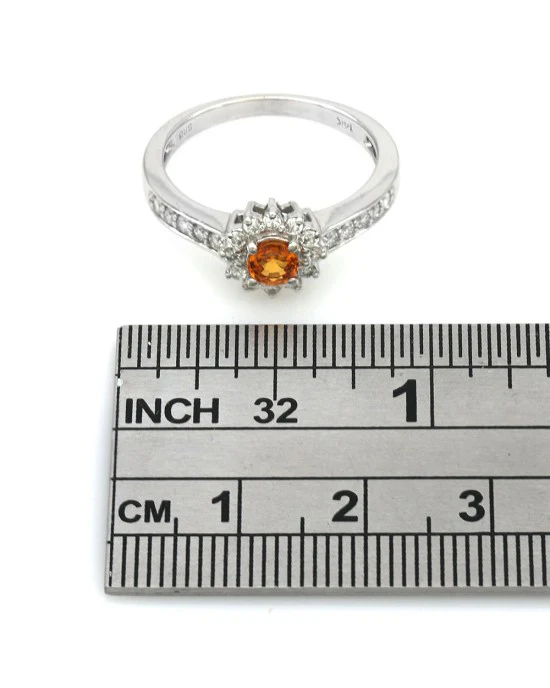 Spessartine Garnet and Diamond Flower Ring in White Gold - Image 3