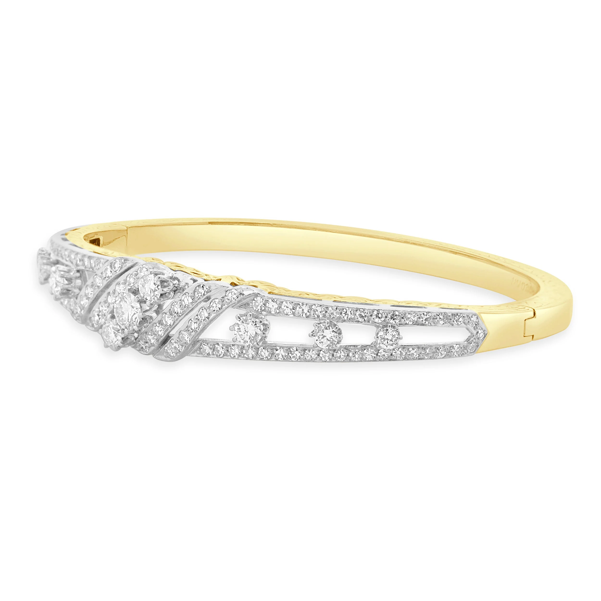Spritzer & Furmann 14 Karat Yellow & White Gold Vintage Diamond Bangle Bracelet - Image 2