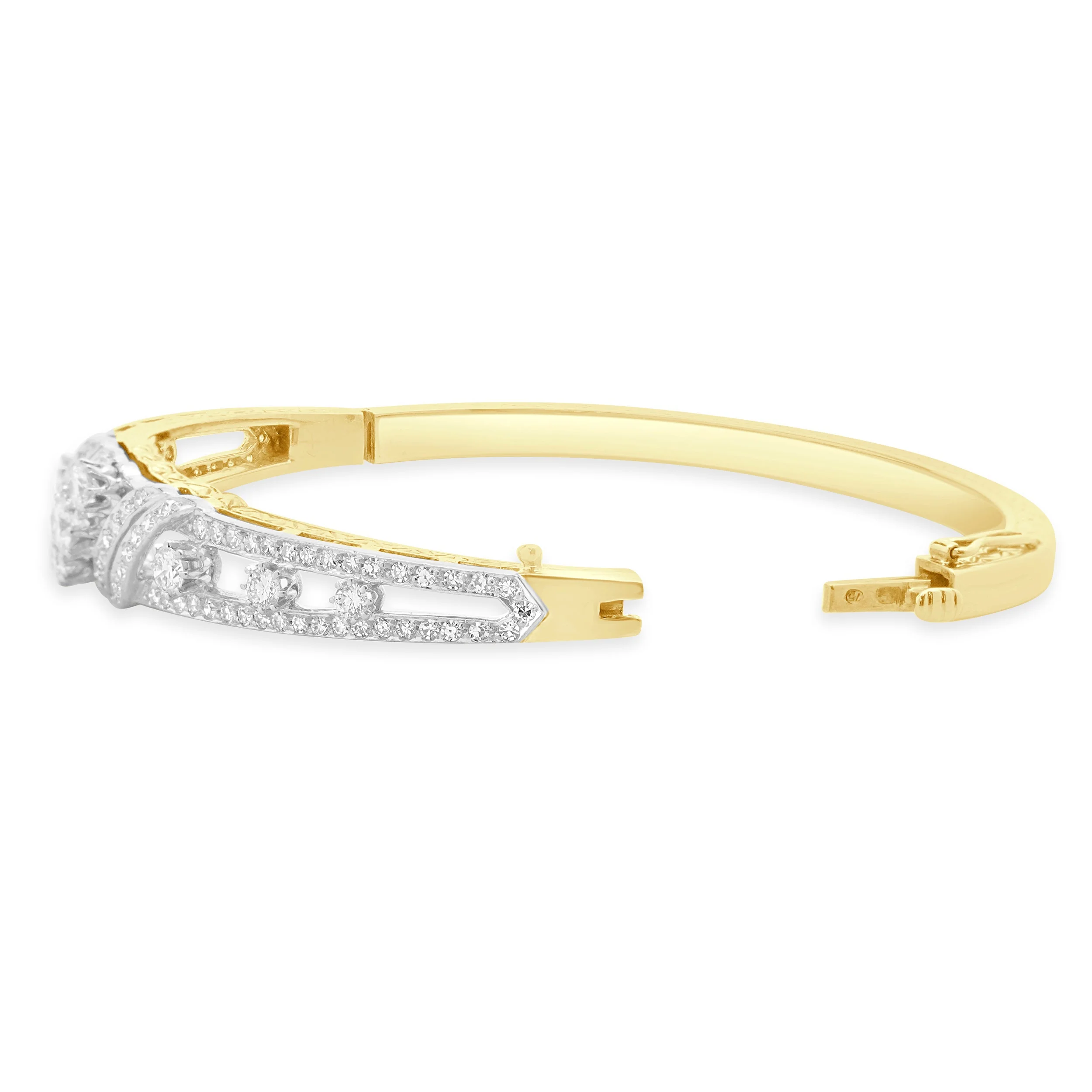 Spritzer & Furmann 14 Karat Yellow & White Gold Vintage Diamond Bangle Bracelet - Image 4