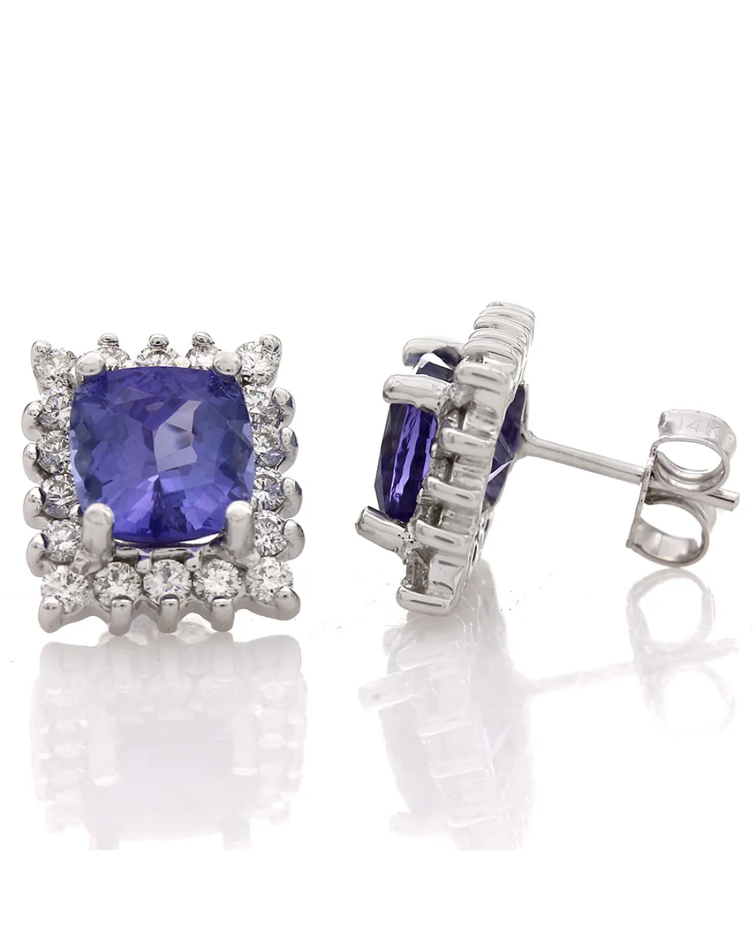Sqaure Tanzanite and Diamond Halo Earrings - Image 2