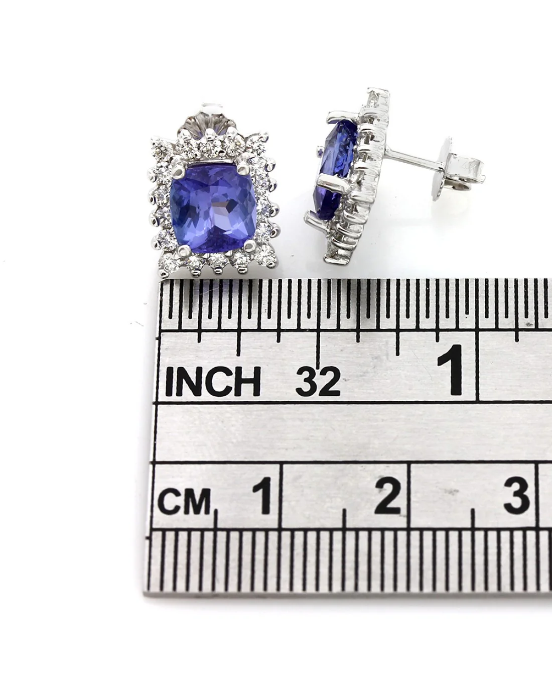 Sqaure Tanzanite and Diamond Halo Earrings - Image 3