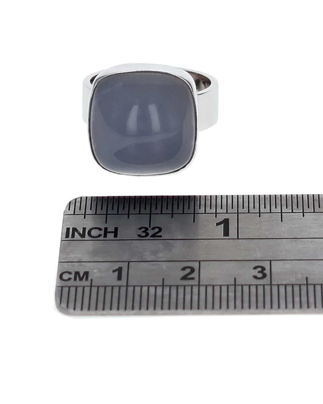 Square Blue Chalcedony Cabochon Ring in White Gold - Image 3