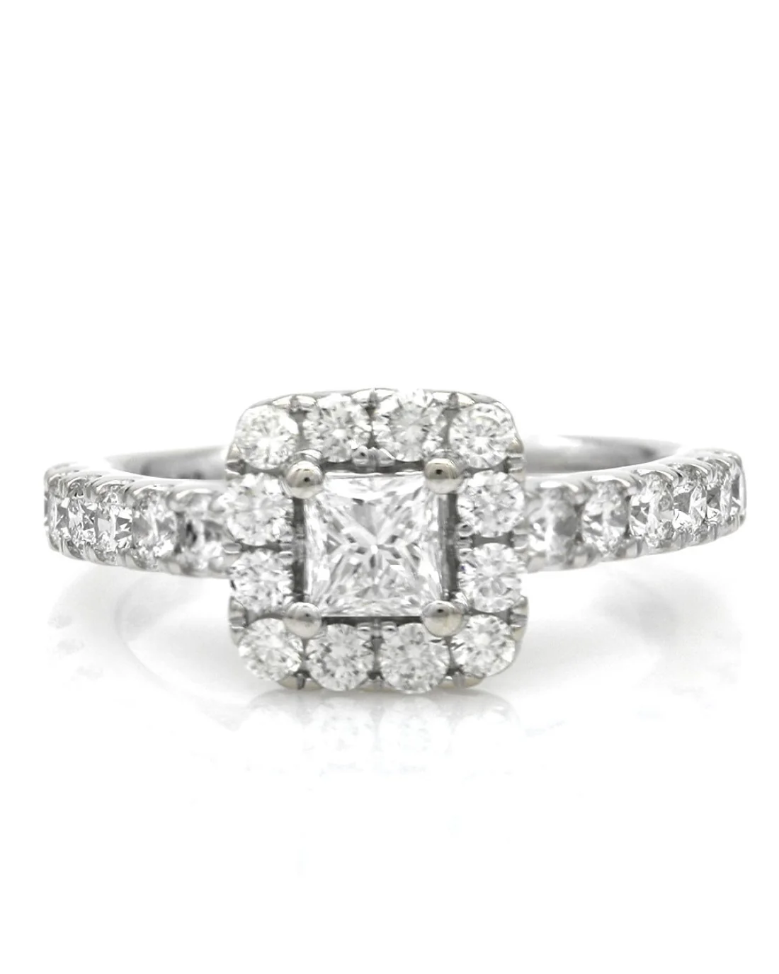 Square Halo Princess Cut Diamond Solitaire Ring in White Gold - Image 2