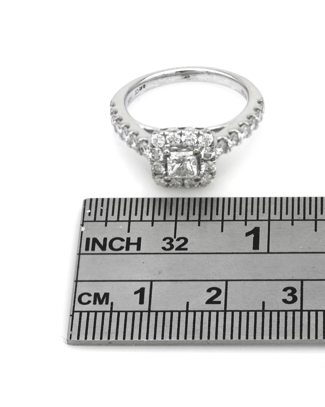 Square Halo Princess Cut Diamond Solitaire Ring in White Gold - Image 3