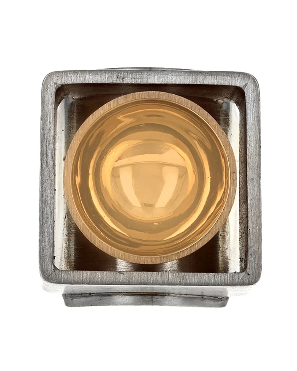 Square Modernist Ring with Bowl Center in Silver and Gold - Image 2
