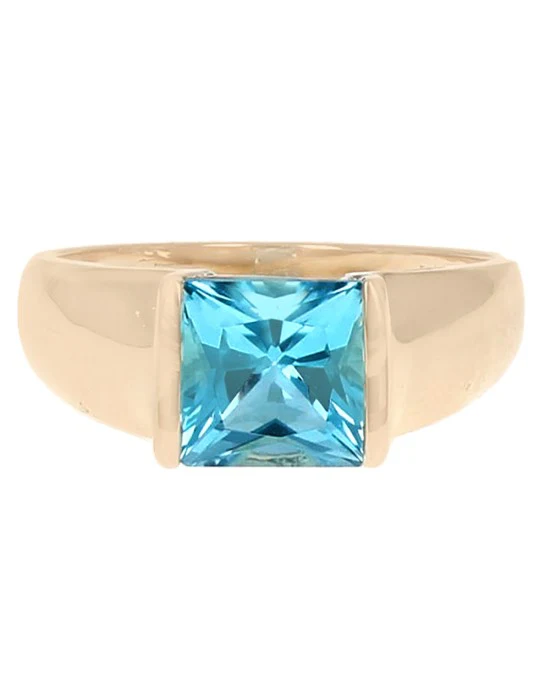 Square Swiss Blue Topaz Solitaire Ring - Image 2