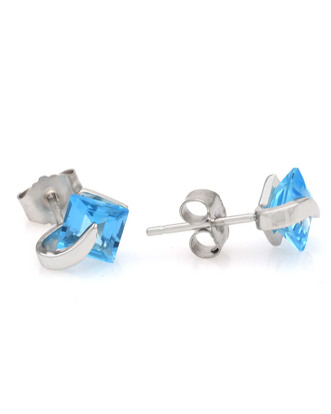Square Swiss Blue Topaz Studs in White Gold - Image 2