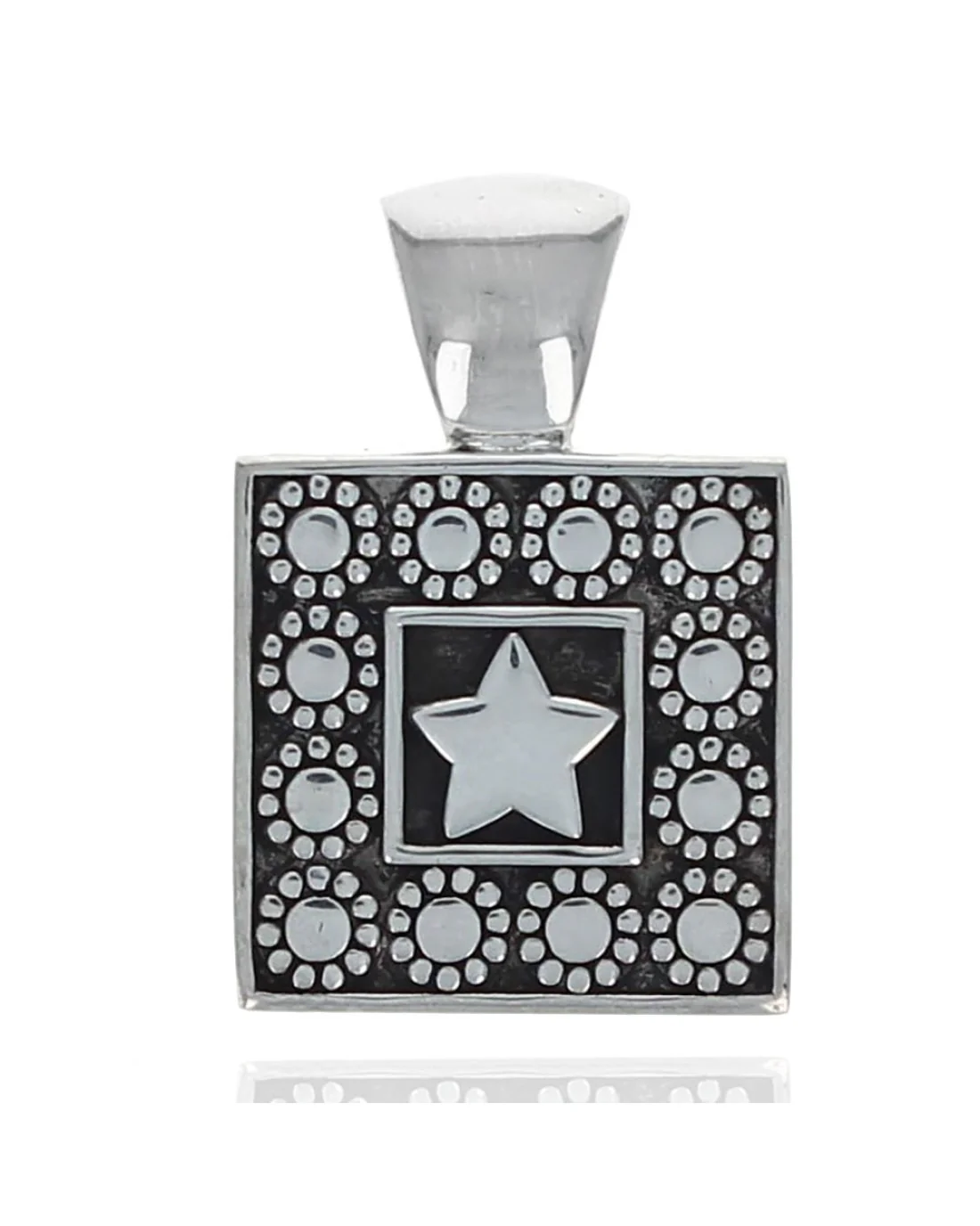 Star and Dots Antique Detail Square Pendant in Silver