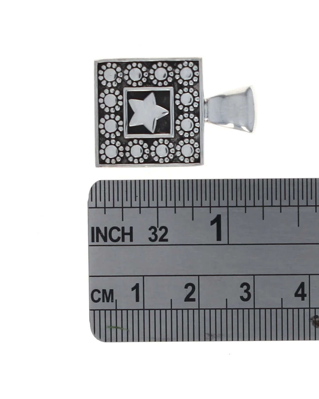 Star and Dots Antique Detail Square Pendant in Silver - Image 3