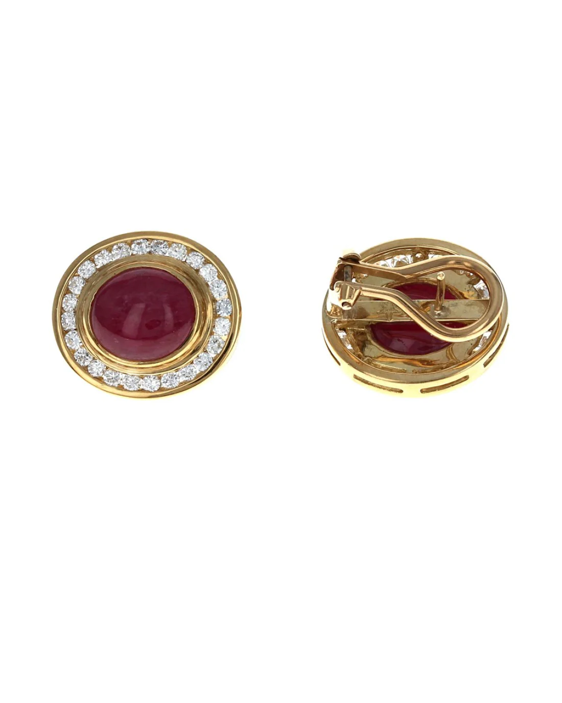 Star Ruby and Diamond Halo Oval Earrings - Image 2