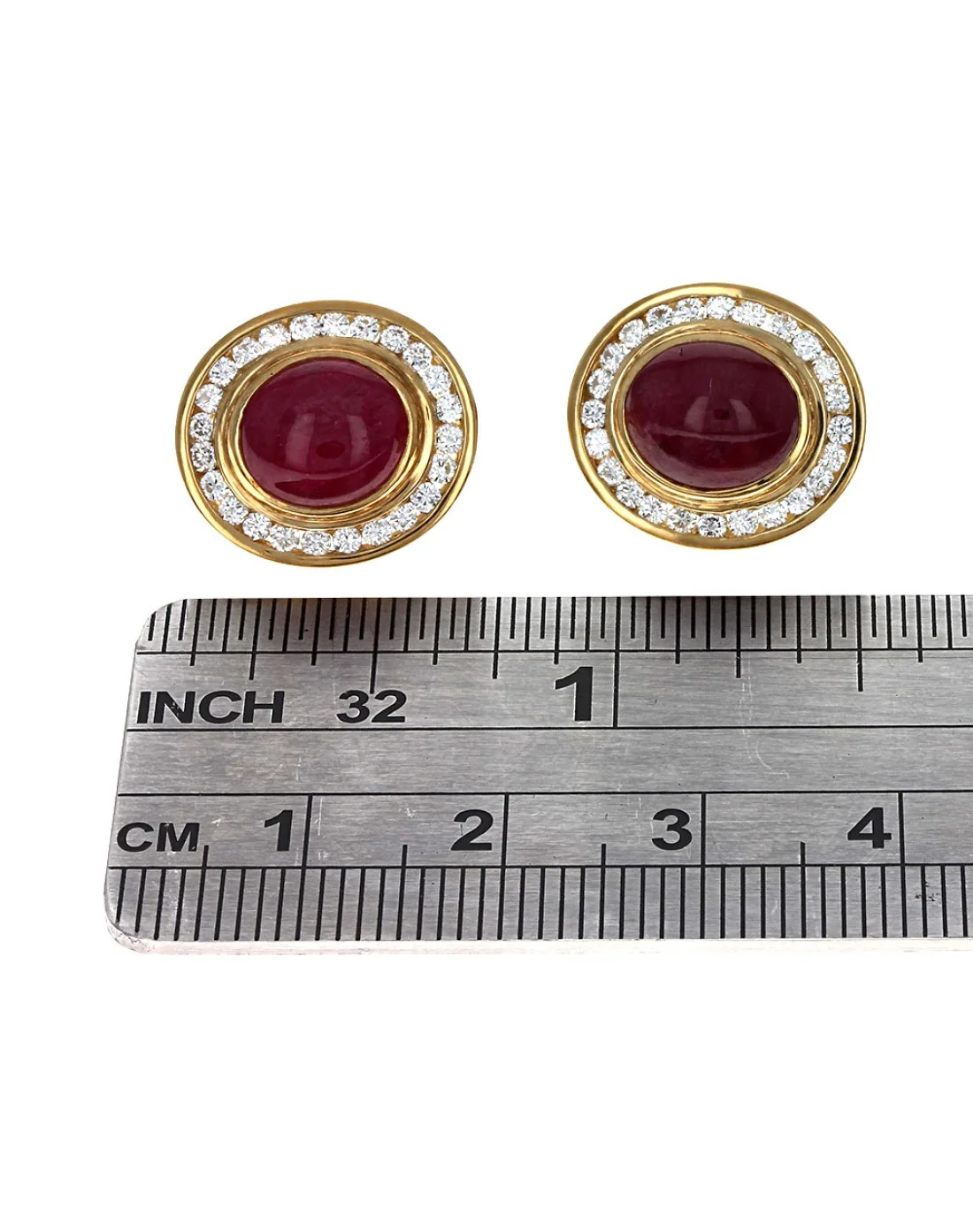 Star Ruby and Diamond Halo Oval Earrings - Image 3