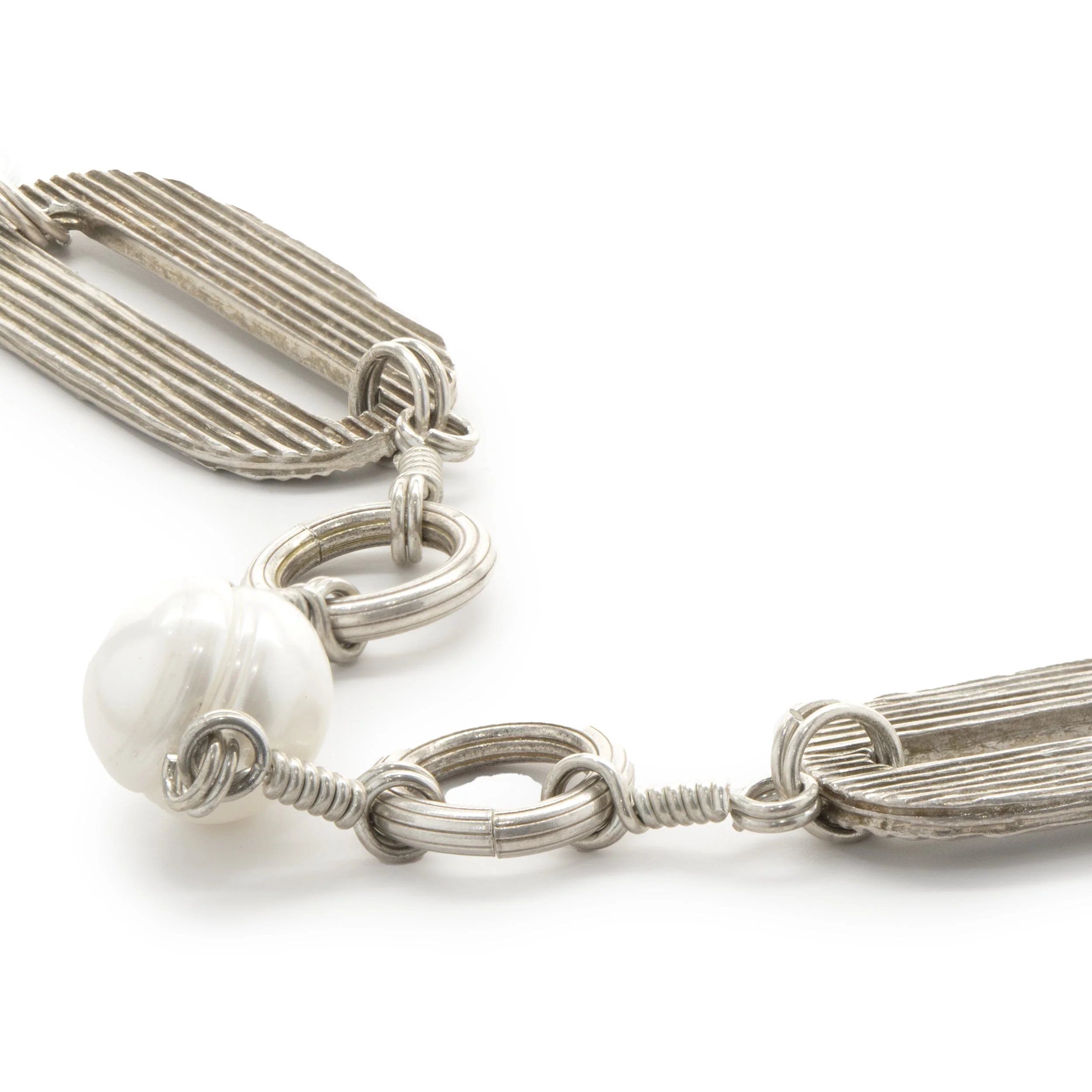 Stephen Dweck Sterling Silver Pearl Station Necklace - Image 3