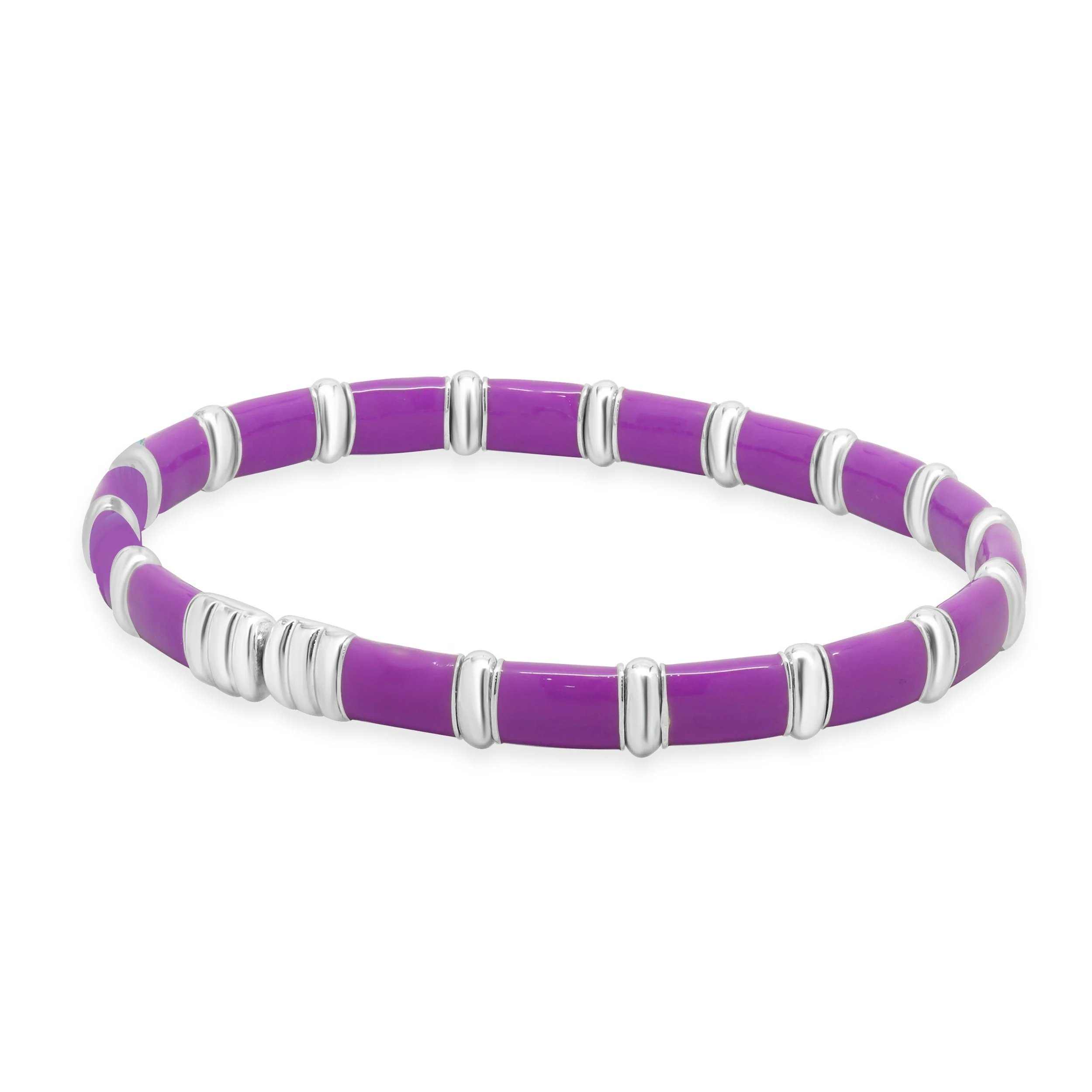 Sterling Silver & 18 Karat White Gold Purple Enamel Bangle Bracelet - Image 3