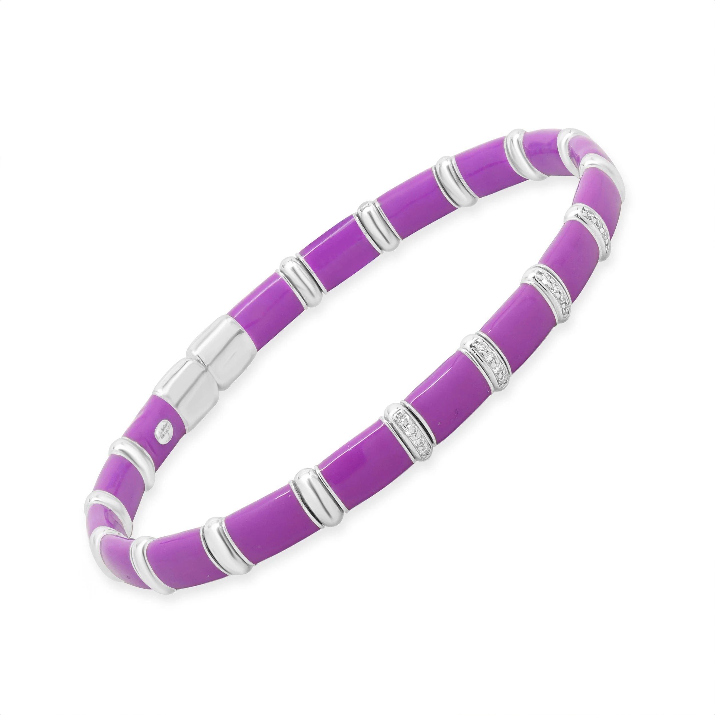 Sterling Silver & 18 Karat White Gold Purple Enamel Bangle Bracelet - Image 4