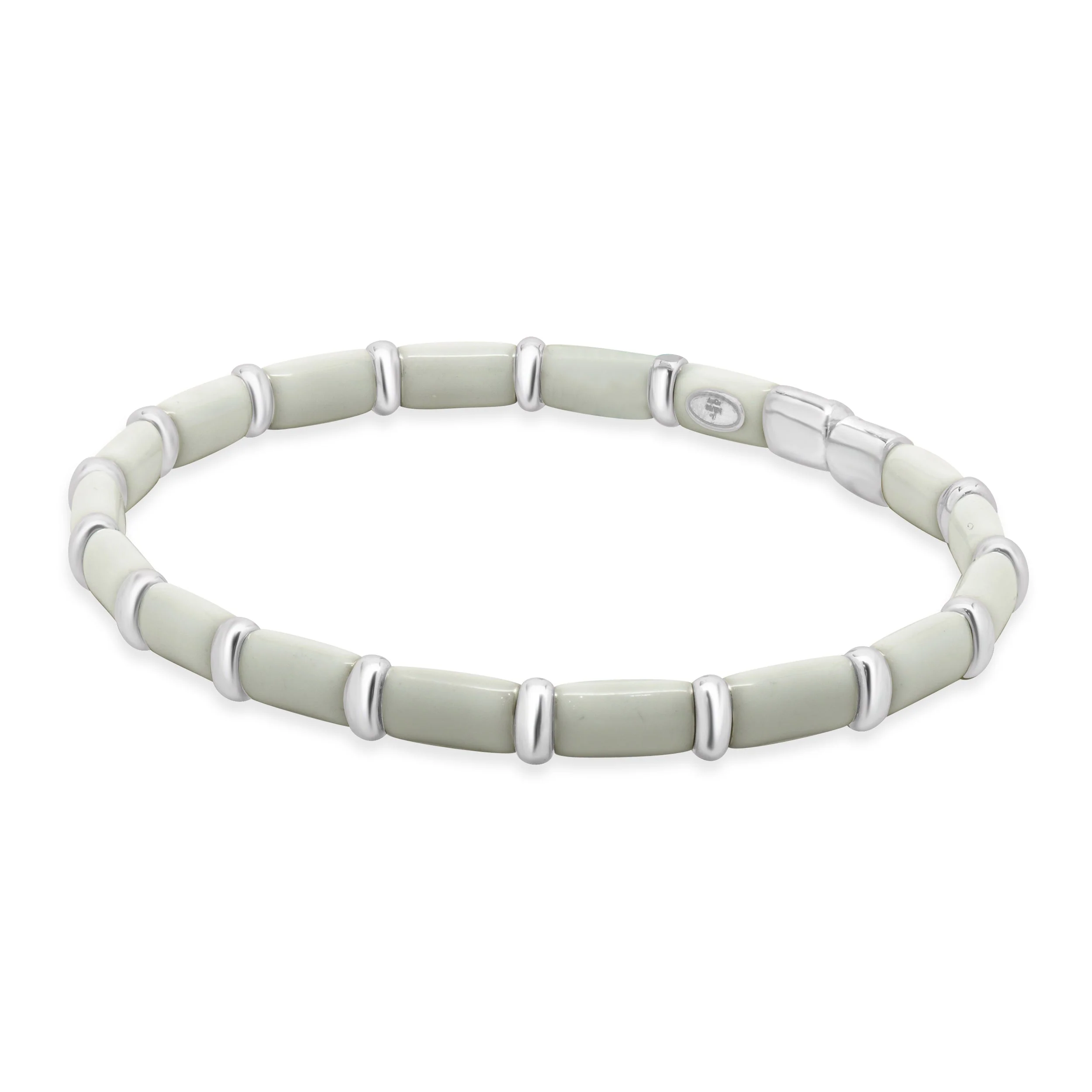 Sterling Silver & 18 Karat White Gold White Enamel Bangle Bracelet - Image 2