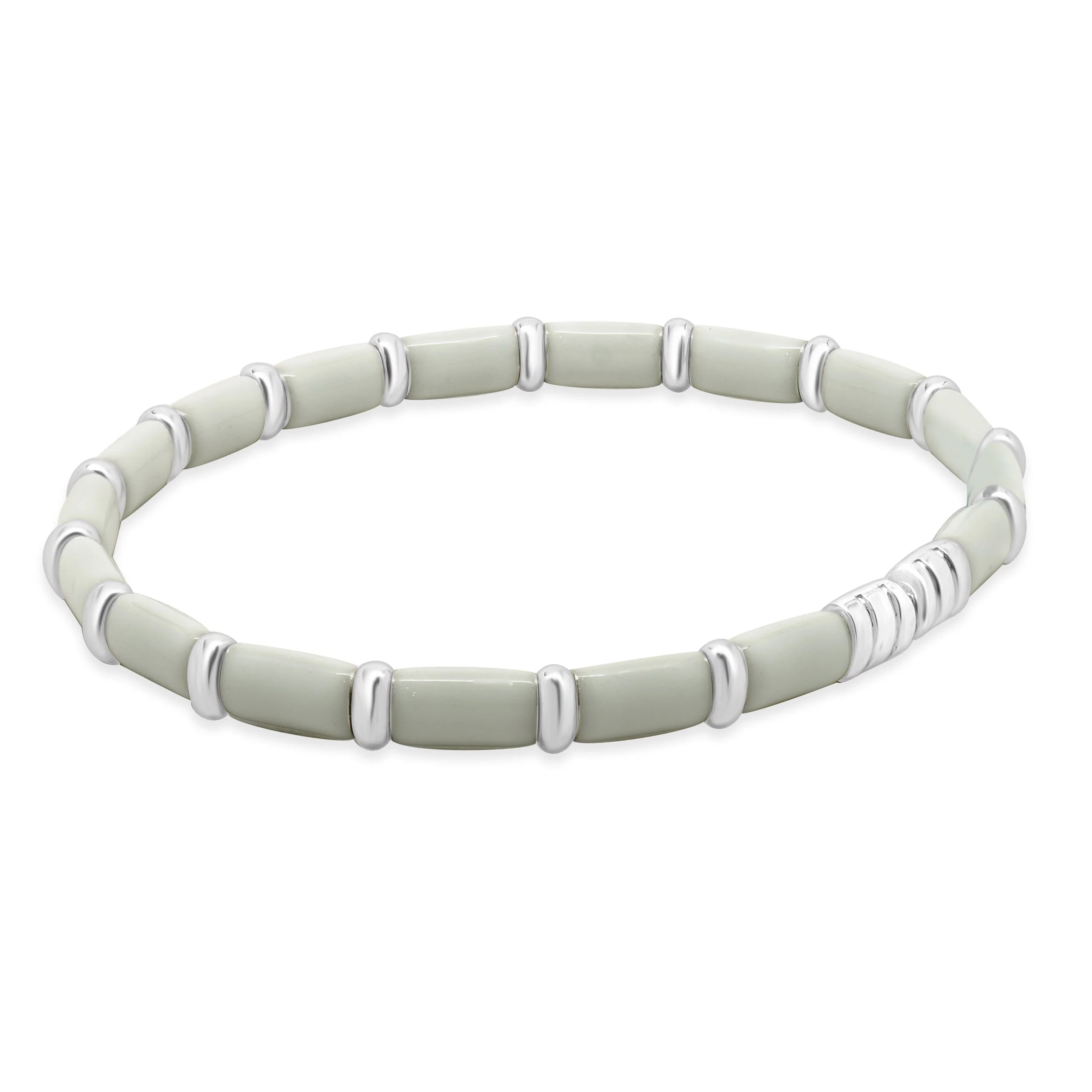 Sterling Silver & 18 Karat White Gold White Enamel Bangle Bracelet - Image 3