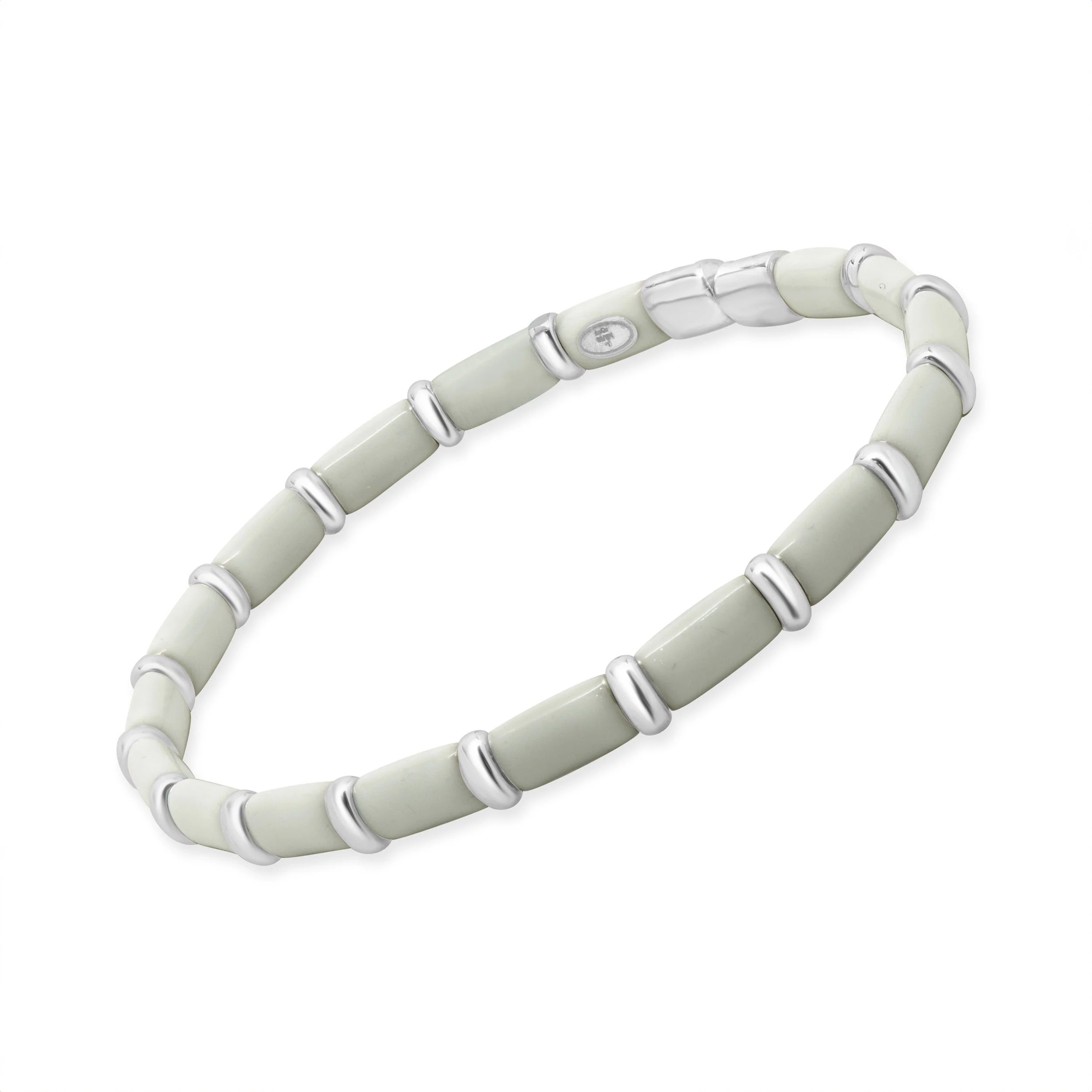 Sterling Silver & 18 Karat White Gold White Enamel Bangle Bracelet - Image 4