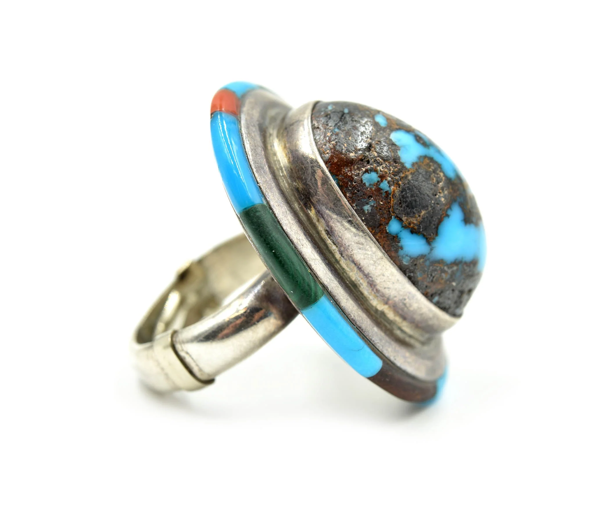 Sterling Silver and Turquoise Ring with Gemstone Inlay - Image 2