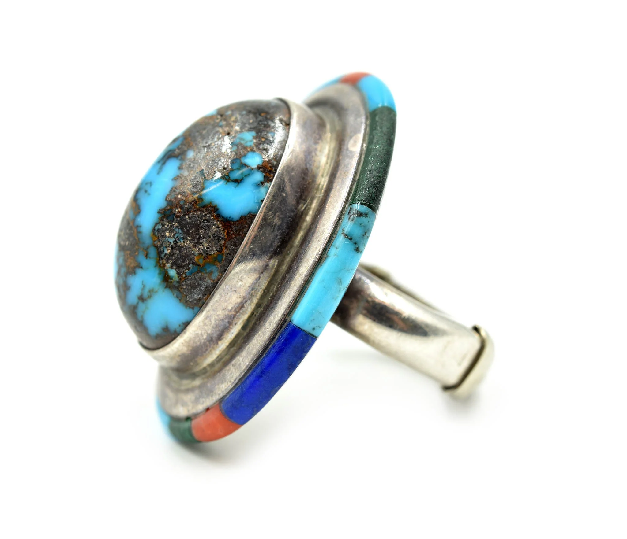Sterling Silver and Turquoise Ring with Gemstone Inlay - Image 3