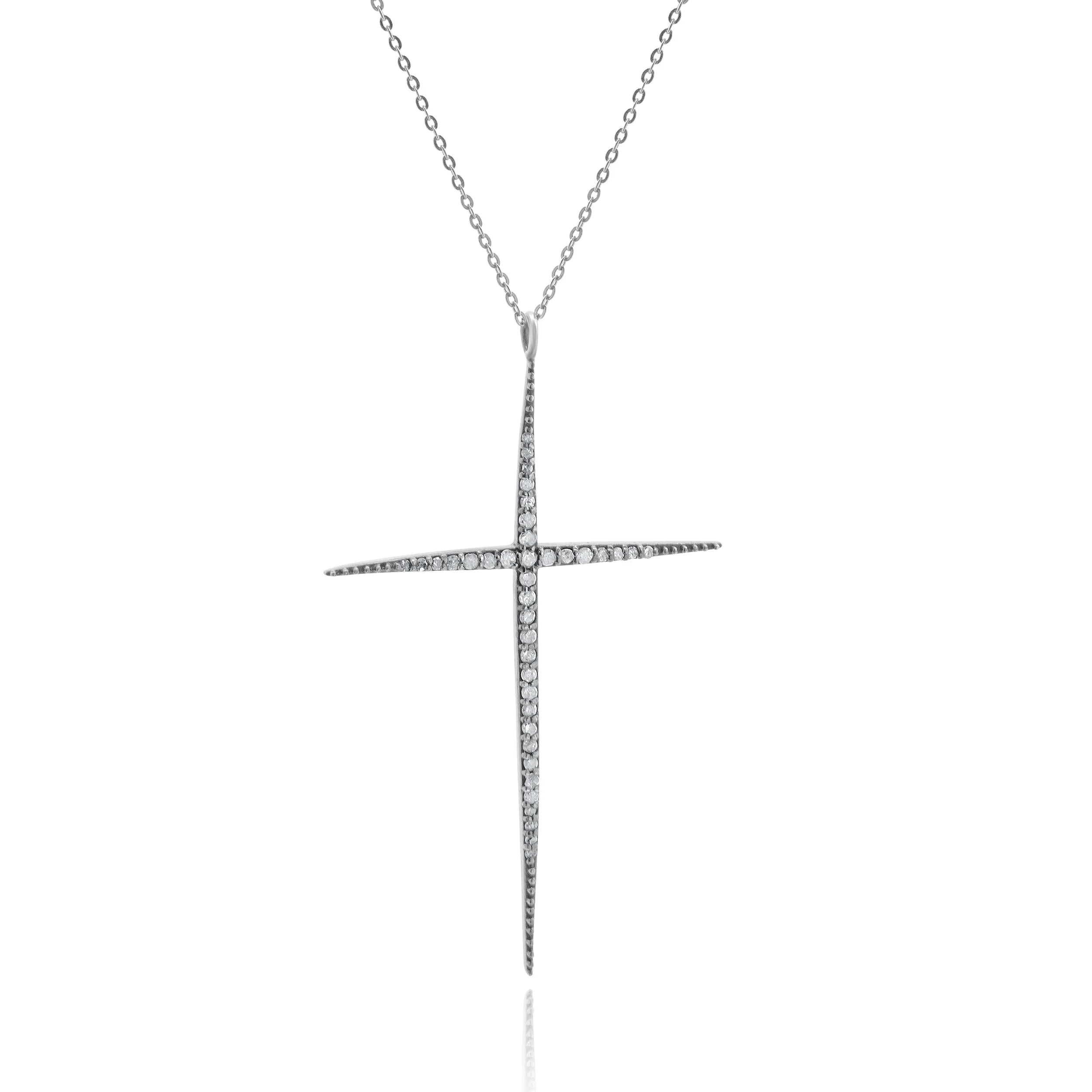 Sterling Silver Antique Diamond Cross Necklace - Image 2