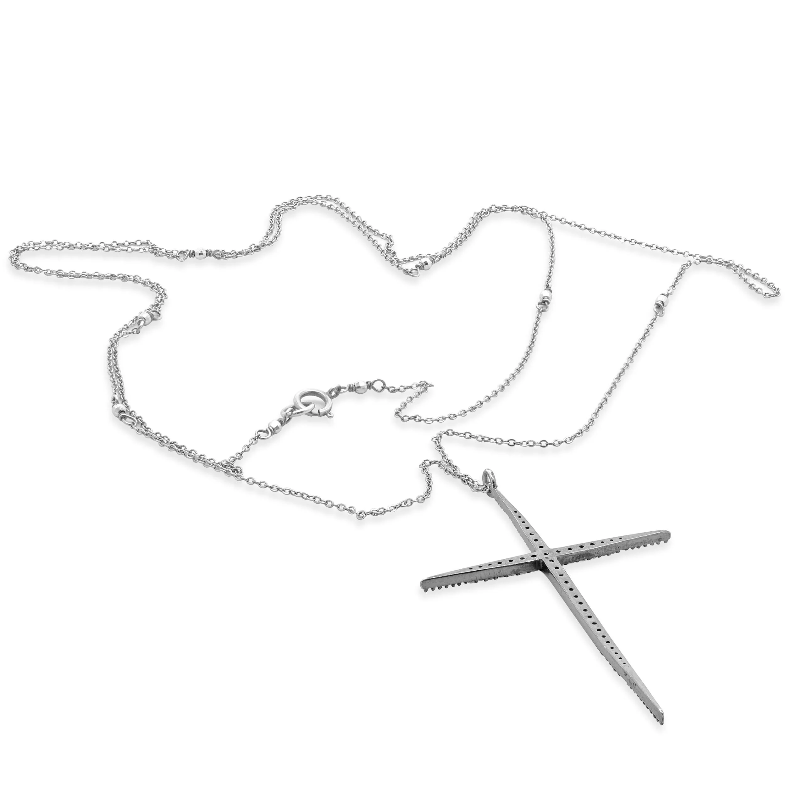 Sterling Silver Antique Diamond Cross Necklace - Image 4