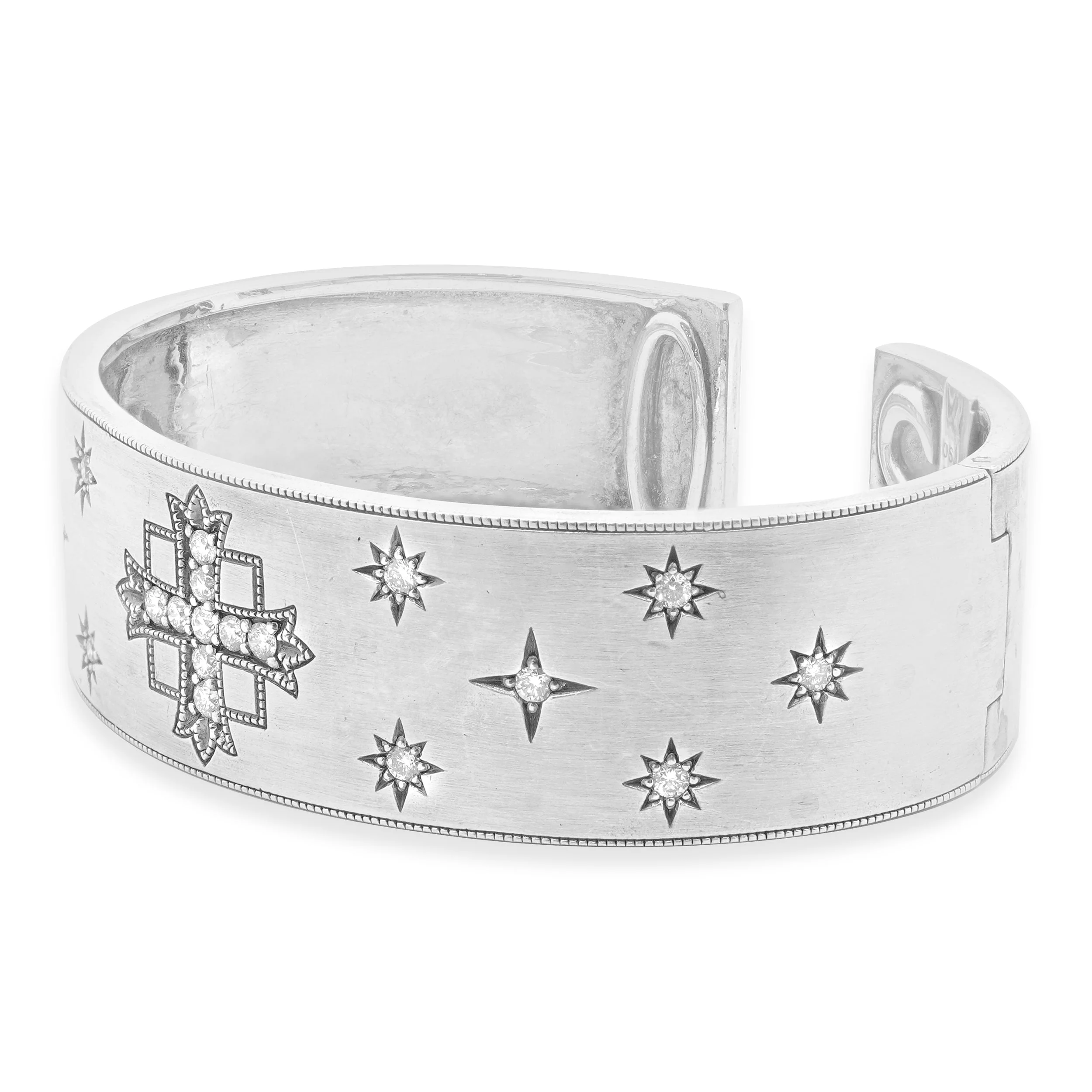 Sterling Silver Diamond Maltese Celestial Hinged Bangle Bracelet - Image 2