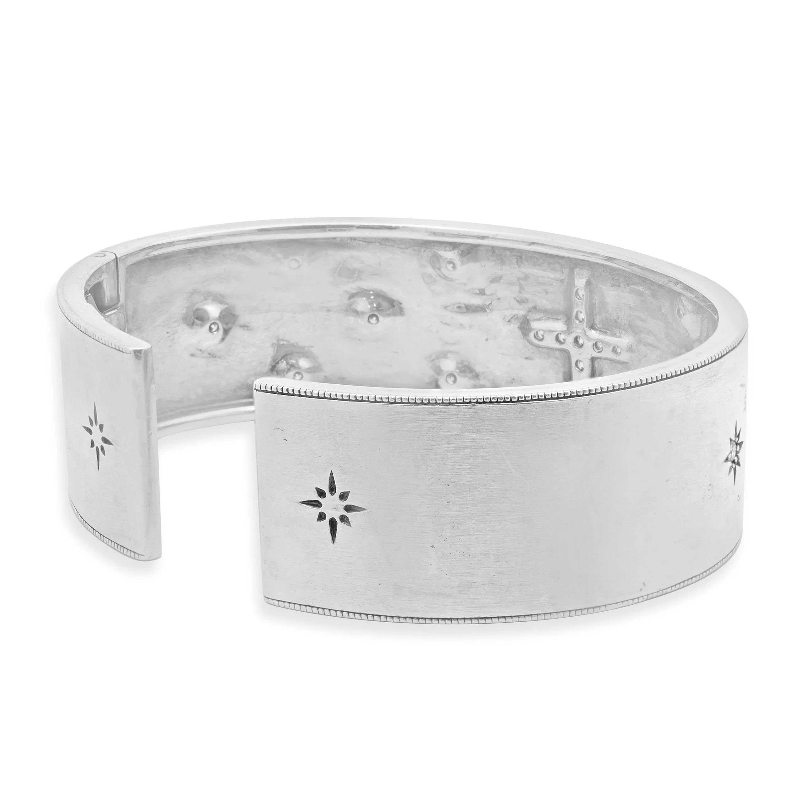 Sterling Silver Diamond Maltese Celestial Hinged Bangle Bracelet - Image 3