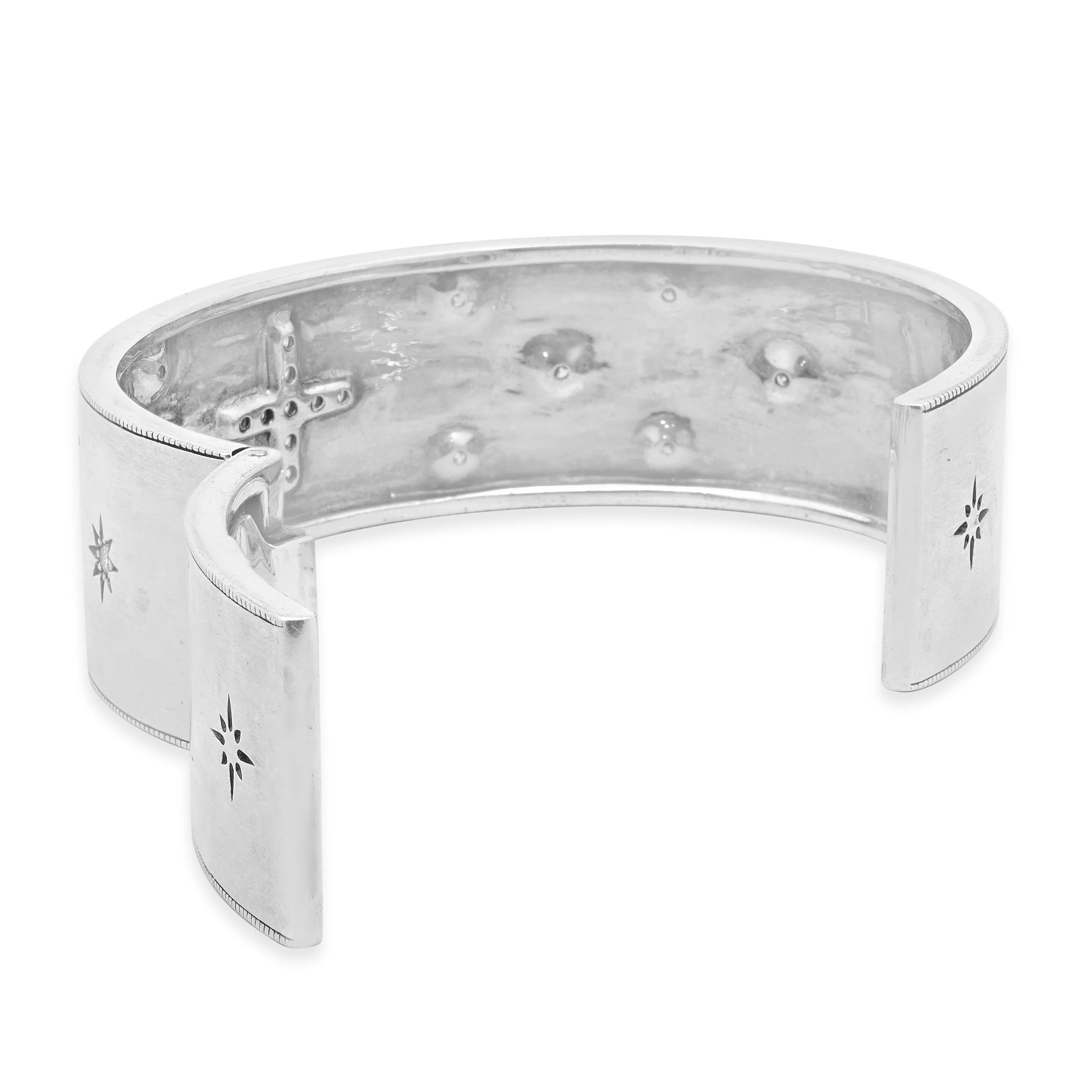 Sterling Silver Diamond Maltese Celestial Hinged Bangle Bracelet - Image 4