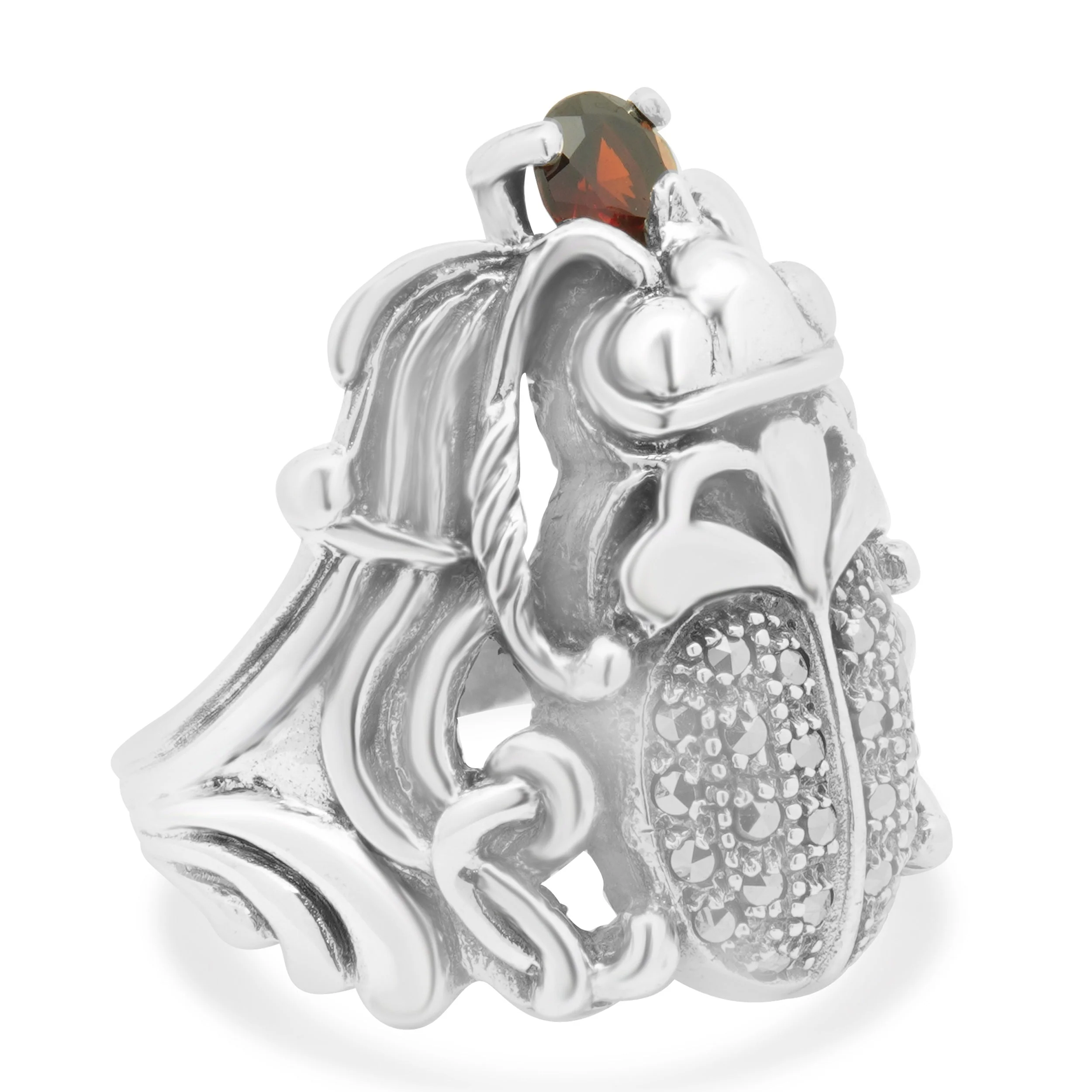 Sterling Silver Garnet and Marcasite Scarab Ring - Image 3