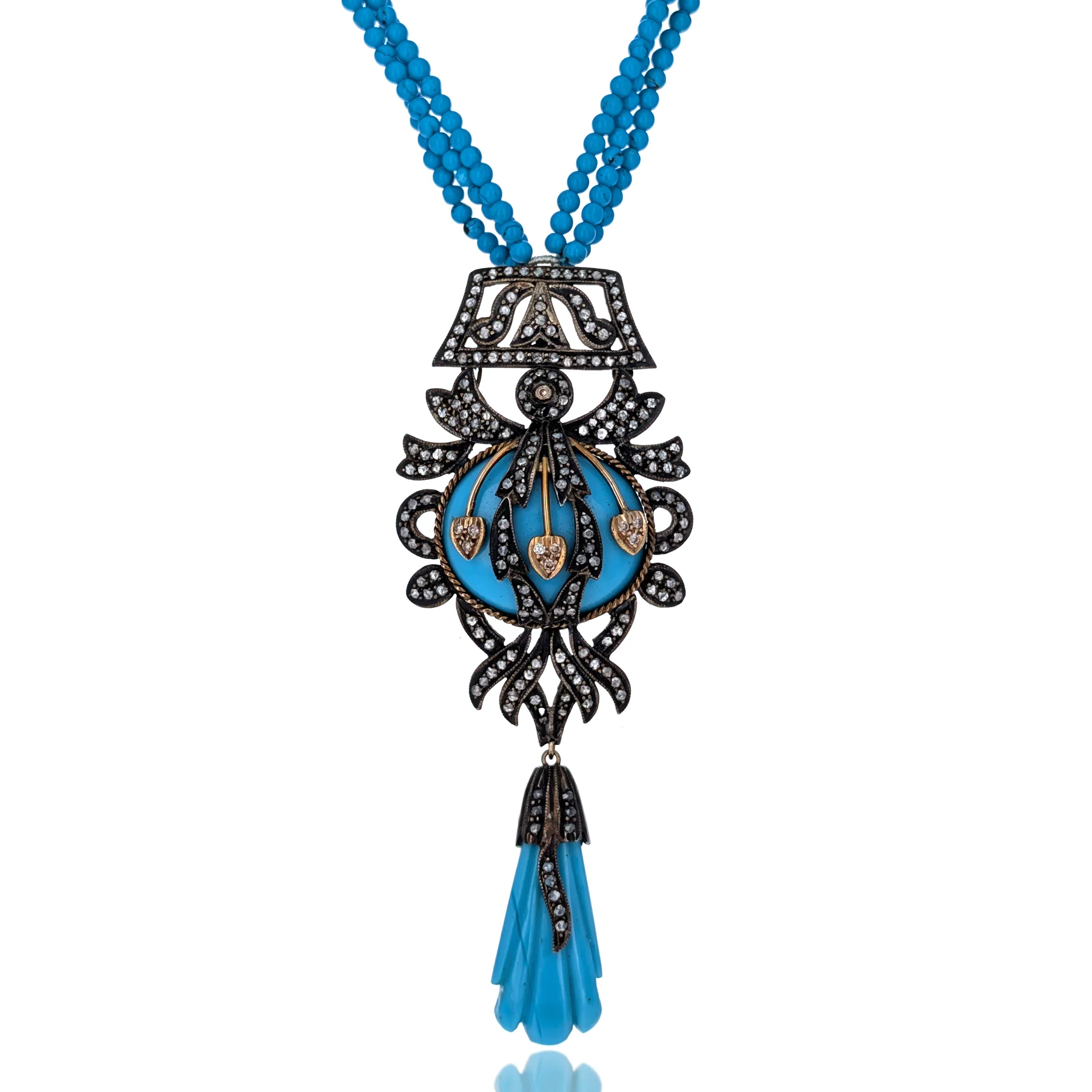 Sterling Silver Necklace with Rose Cut Diamonds & Turquoise Beads