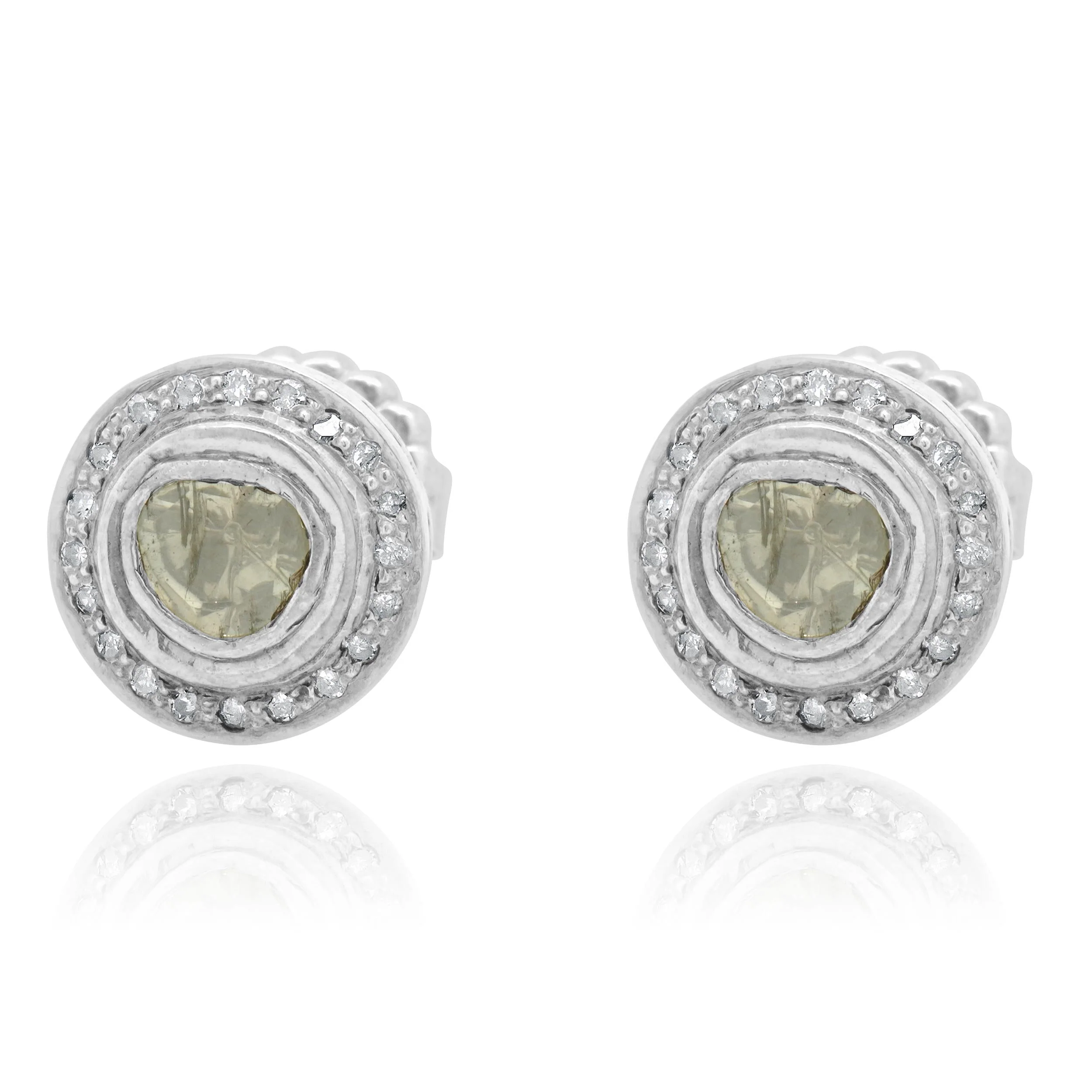 Sterling Silver Sliced Diamond Halo Stud Earrings