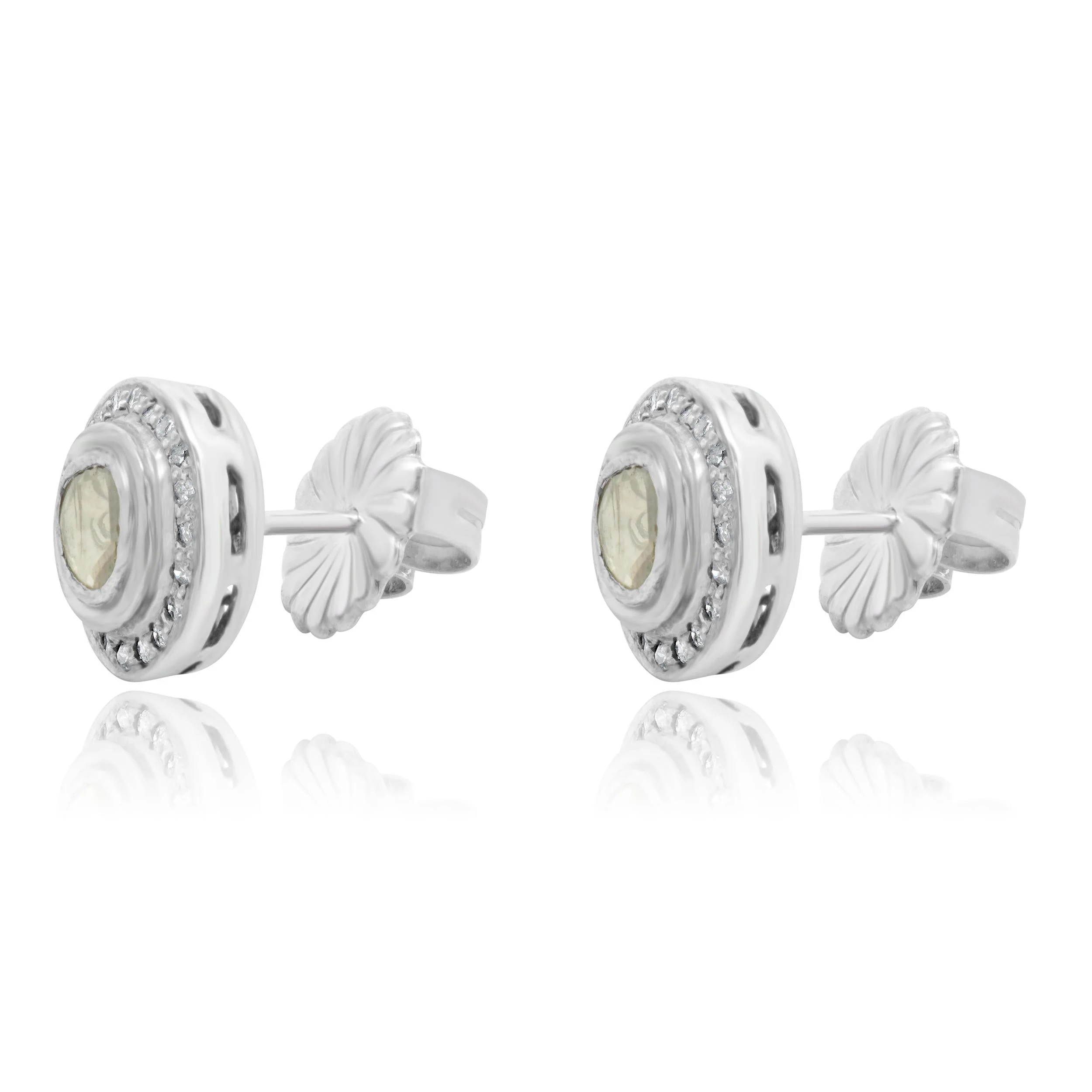 Sterling Silver Sliced Diamond Halo Stud Earrings - Image 2