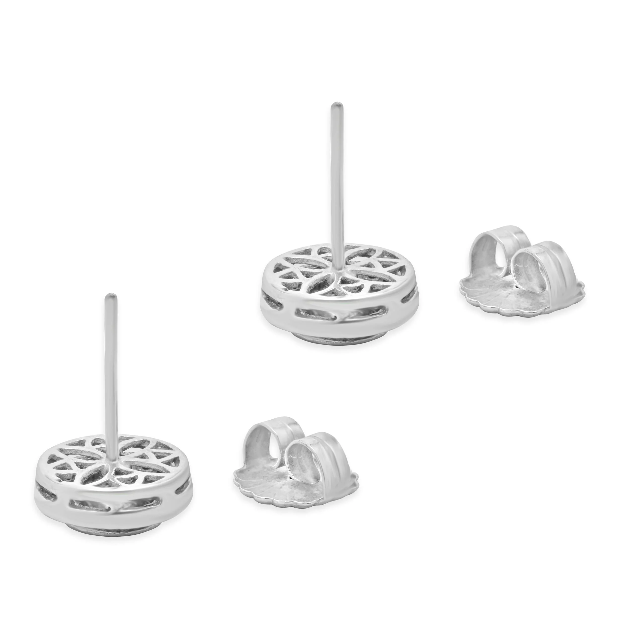 Sterling Silver Sliced Diamond Halo Stud Earrings - Image 3