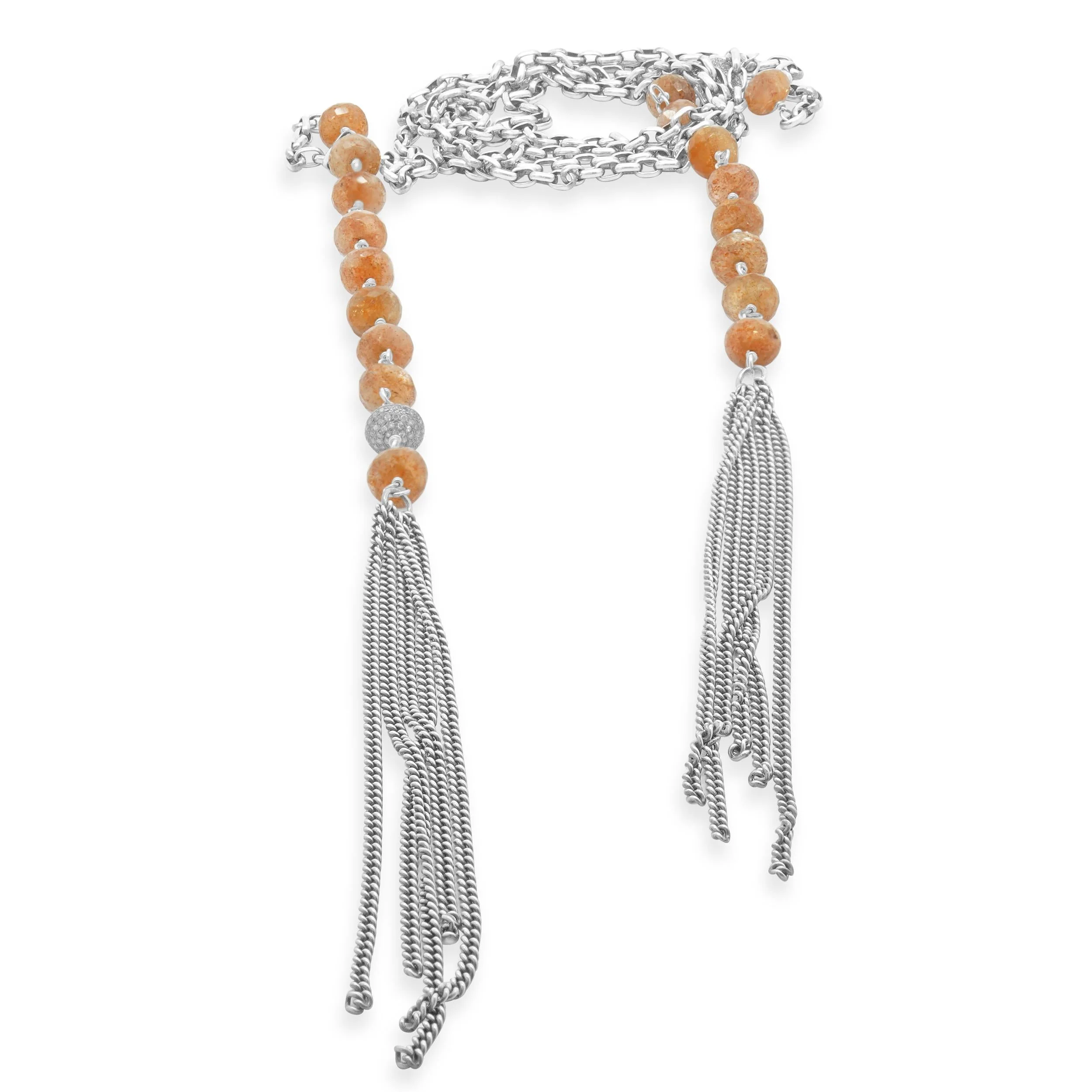 Sterling Silver Strawberry Quartz and Pave Diamond Rondell Necklace - Image 2