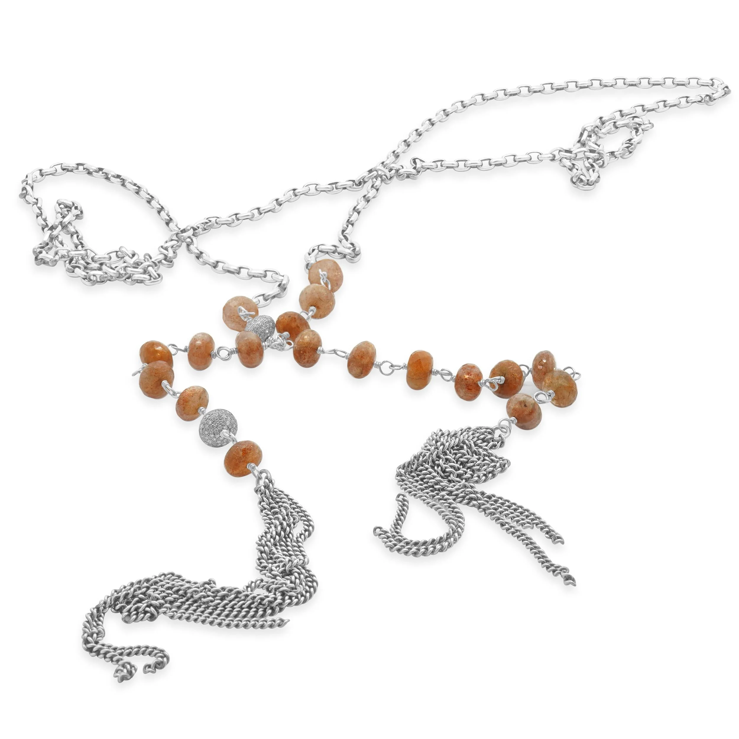 Sterling Silver Strawberry Quartz and Pave Diamond Rondell Necklace - Image 3