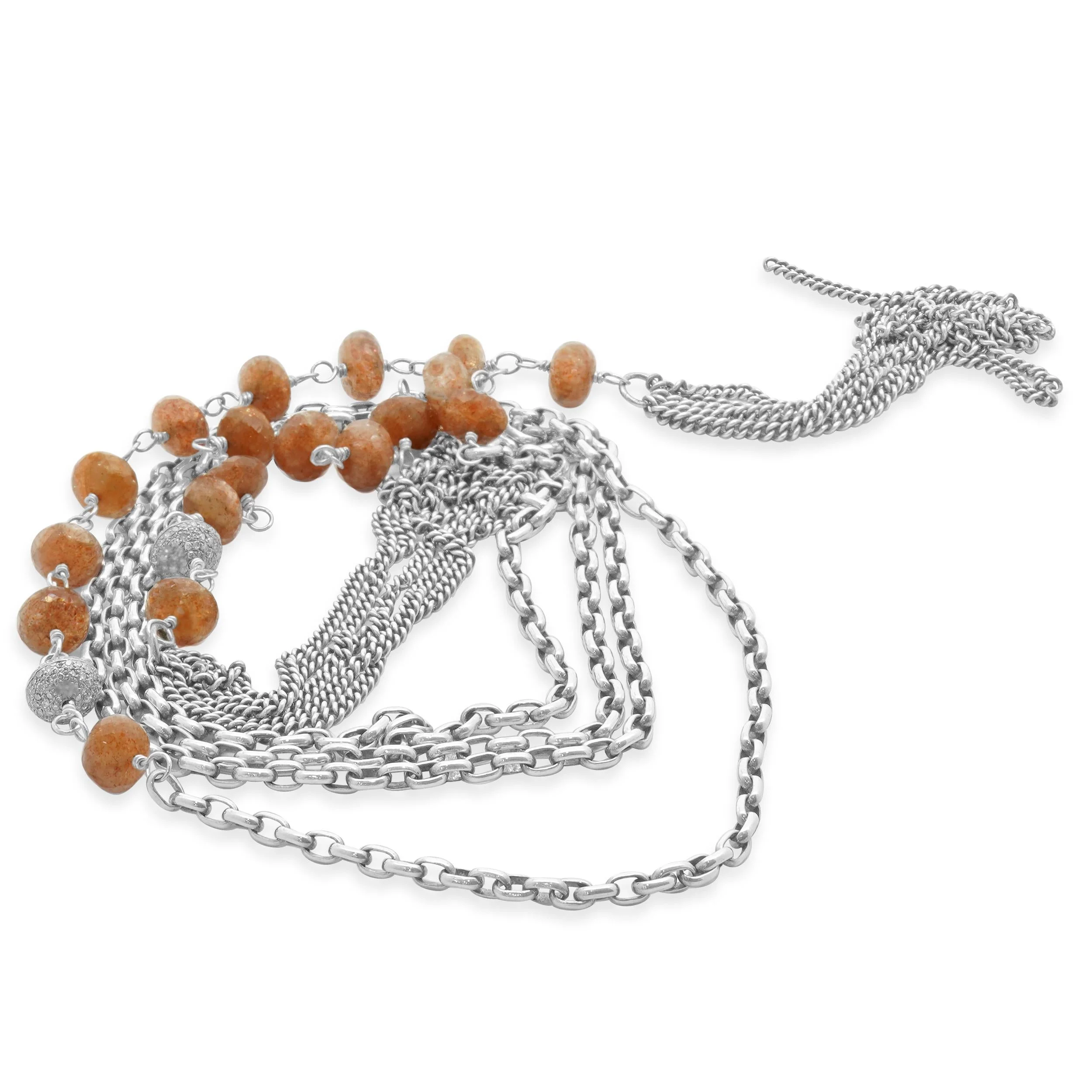 Sterling Silver Strawberry Quartz and Pave Diamond Rondell Necklace - Image 4