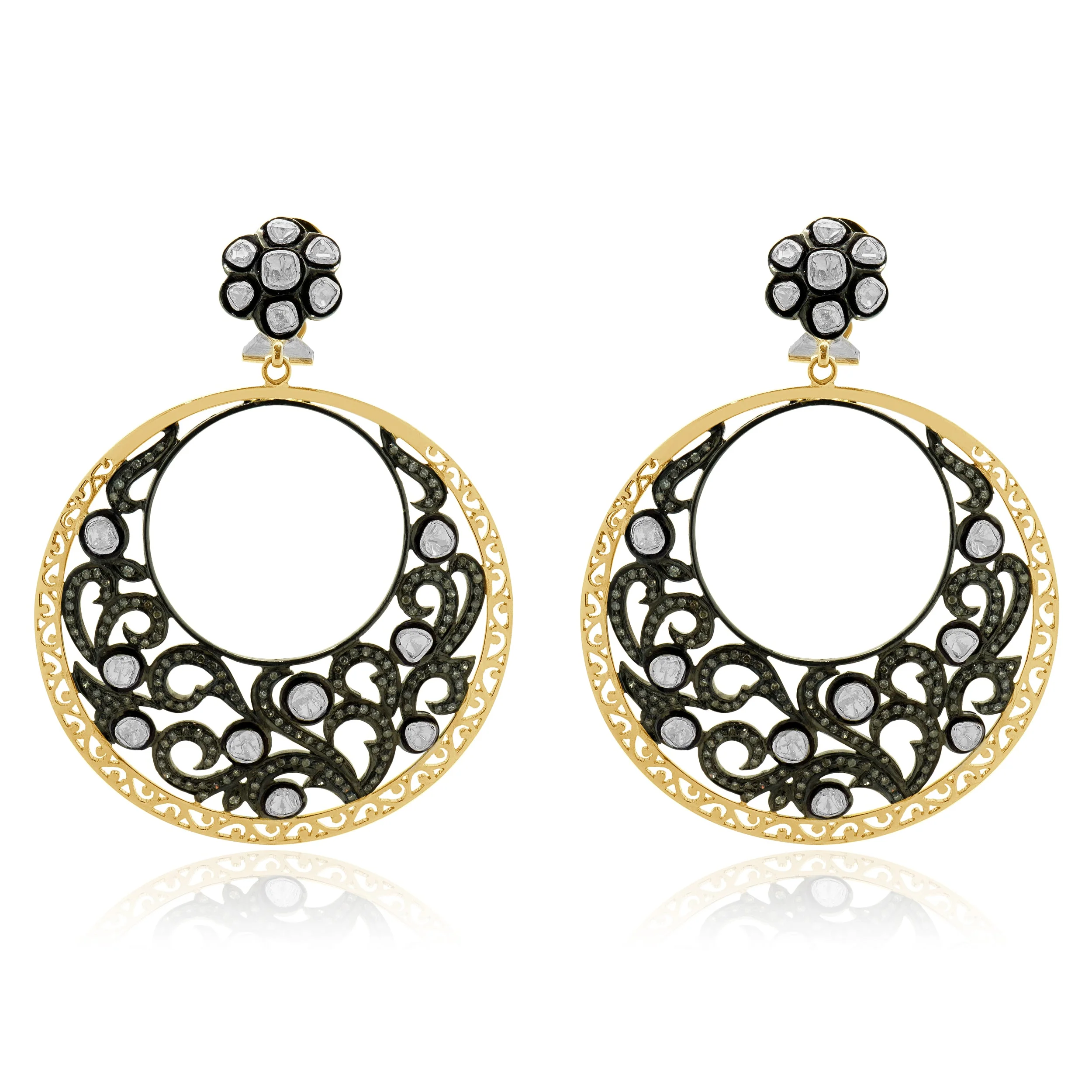 Sterling Silver Vermeil Vintage Diamond Circle Drop Earrings