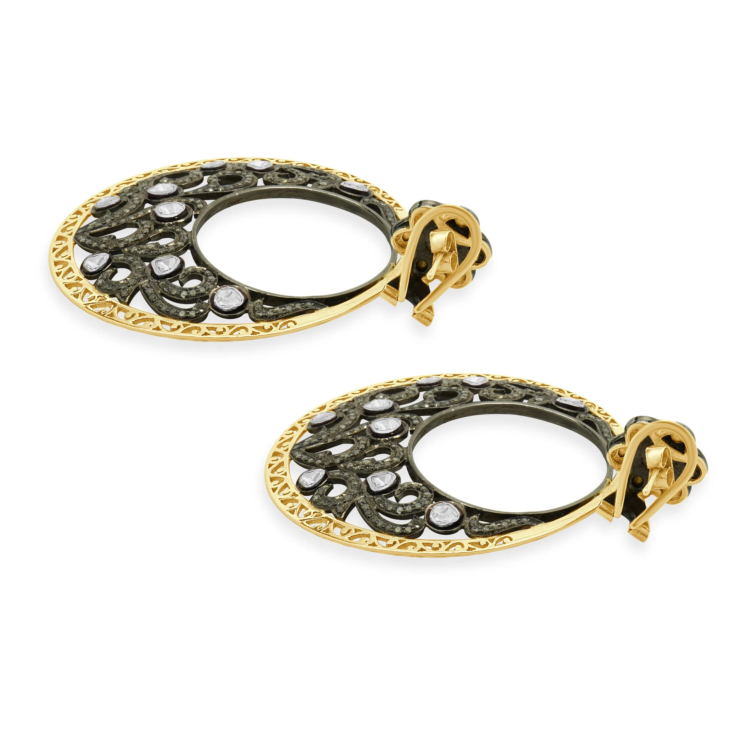 Sterling Silver Vermeil Vintage Diamond Circle Drop Earrings - Image 3