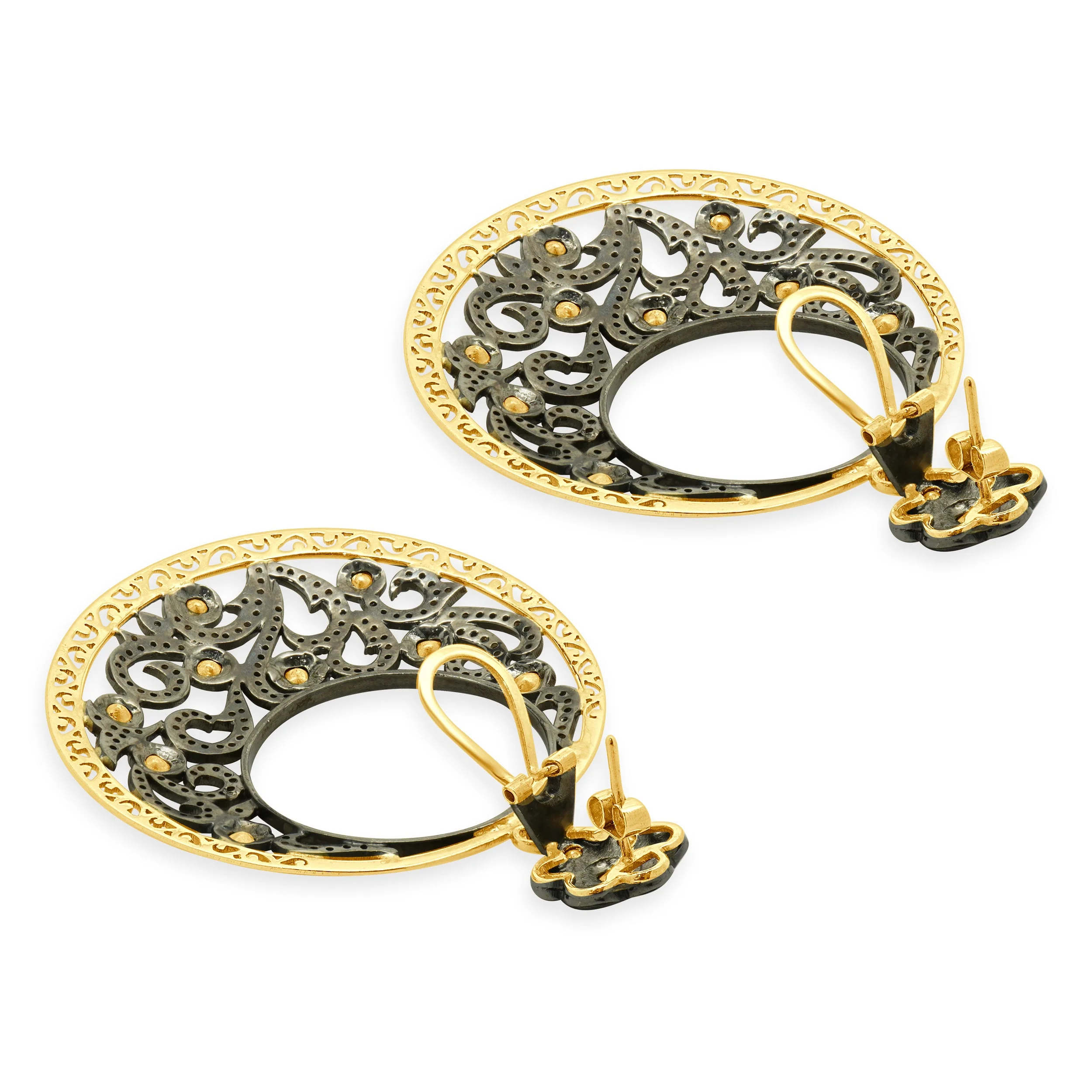 Sterling Silver Vermeil Vintage Diamond Circle Drop Earrings - Image 4