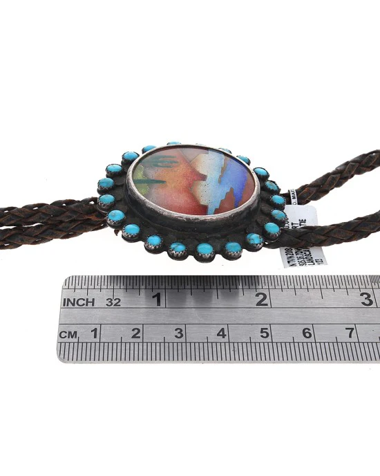 SWD Sterling Silver & Turquoise Desert Landscape Scene Bolo Tie - Image 3