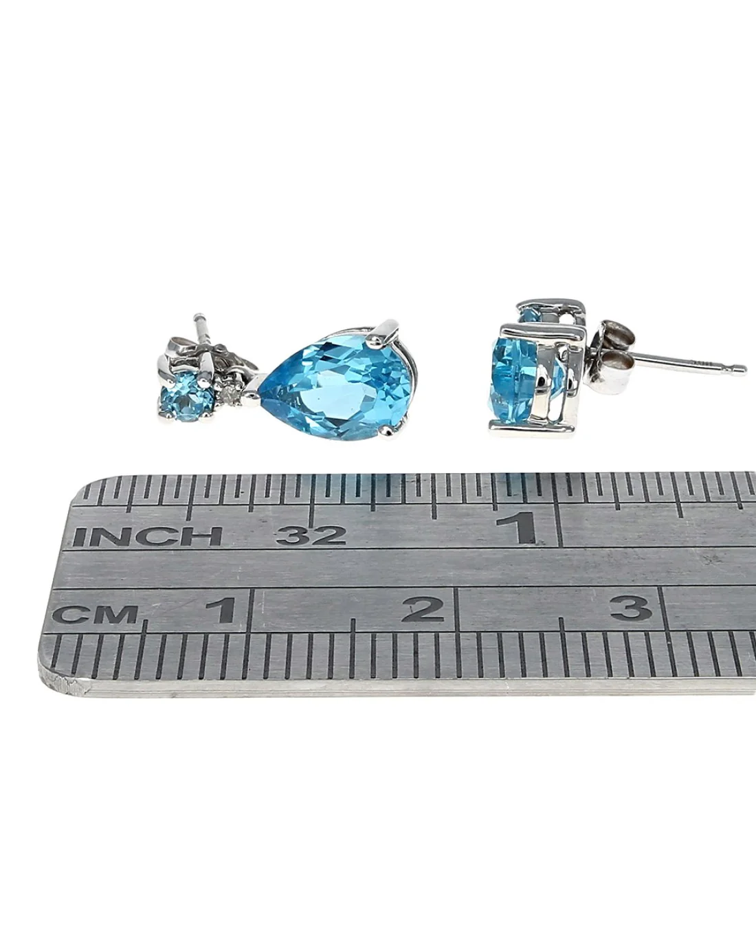 Swiss Blue Topaz and Diamond Accent Drop Earrings in White Gold - Image 3
