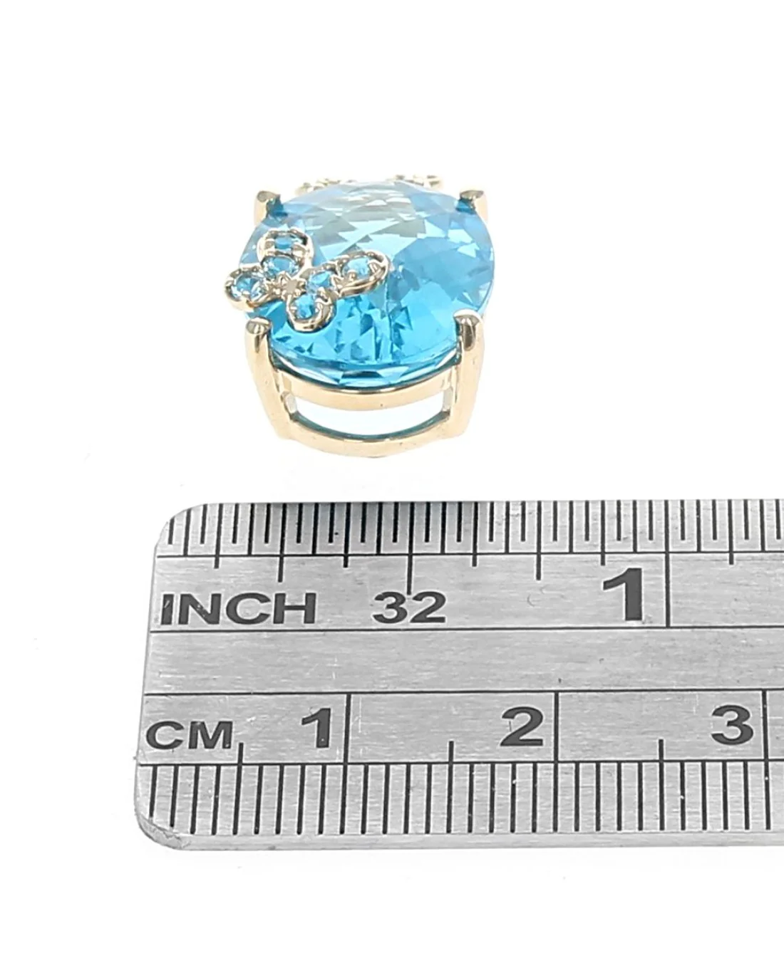 Swiss Blue Topaz Butterfly Motif Pendant in Yellow Gold - Image 3
