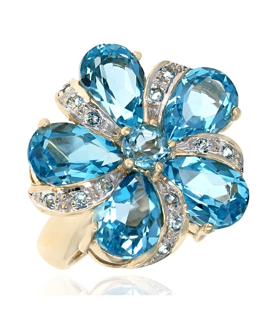 Swiss Blue Topaz Flower Ring in Yellow Gold