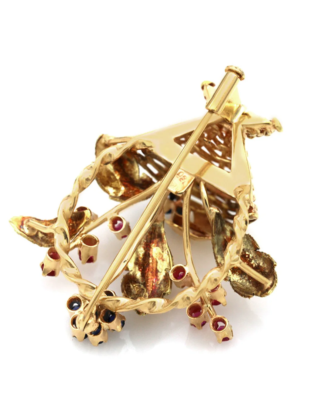 Synthetic Ruby and Synthetic Sapphire Flower Basket Pin - Image 2