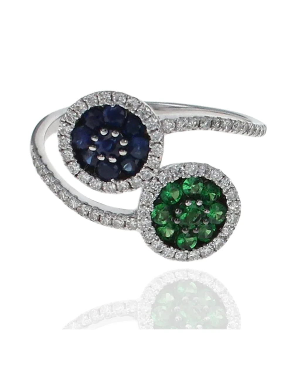 Synthetic Sapphire, Tsavorite and Diamond Halo Bypass Ring - Image 2